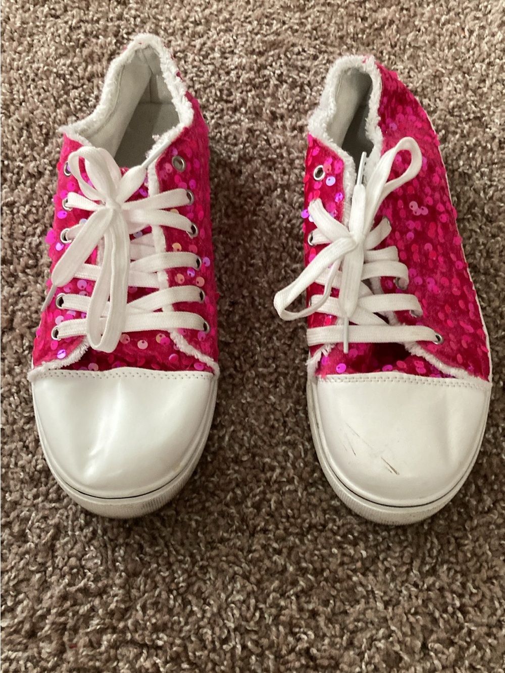 Women’s or Girl’s Hot Pink Sequined Lace-Up Sneakers